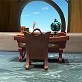 Cartoon Scene With Wooden Walls Framed Pictures Spiral Staircase Baby Crib Clay Pots And Rug