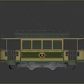 Vintage Green And Yellow Tram Model With Trolley Pole And Carriage Windows