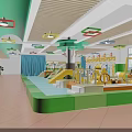 Colorful Kindergarten Indoor Play Area With Slides Climbing Frames And Hanging Lights