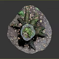 Natural Wooden Tree Stump With Green Moss Mushrooms And Fallen Leaves