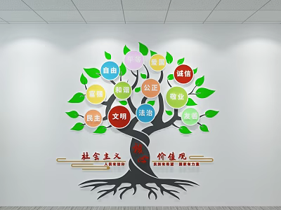 Wall Decor Featuring Socialist Core Values Tree with Colored Circle Elements 3d model