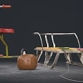 Children's Playful Toys With Tricycle Colorful Sled And Brown Ball