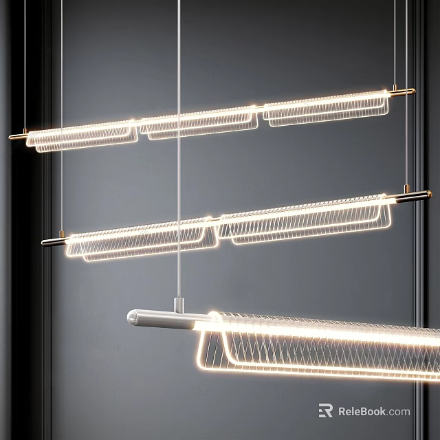 Contemporary Linear LED Chandelier with Sleek Metal Frame Hanging Illuminated Design 3d model 
