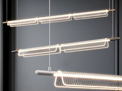 Contemporary Linear LED Chandelier with Sleek Metal Frame Hanging Illuminated Design 3d model