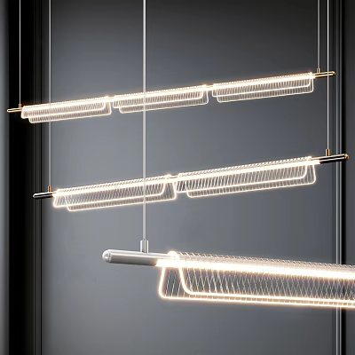 Contemporary Linear LED Chandelier with Sleek Metal Frame Hanging Illuminated Design 3d model