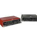 Two Vintage Red and Black Retro Radios Featuring Classic Tape Player Design