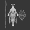 Mythical Warrior Woman in Golden Armor with Red Plume Helmet Spear and Shield