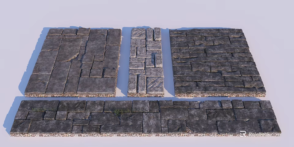Natural Stone Stepping Stones Path With Irregular Slabs And Grass In Gaps 3d model 