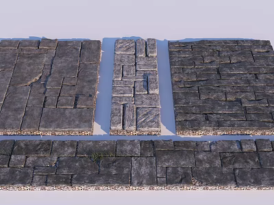 Natural Stone Stepping Stones Path With Irregular Slabs And Grass In Gaps 3d model