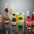 Various Bottled Condiments Sauces And Beverages For Kitchen Cooking