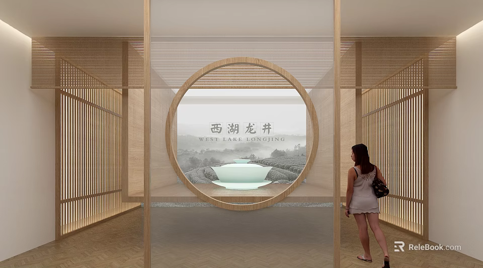 West Lake Longjing Tea Exhibition Hall With Wooden Structure And Circular Display Area 3d model 