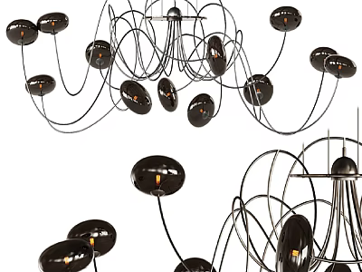Modern Black Metal Chandelier Featuring Spherical Lamps And Interwoven Lines 3d model