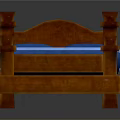 Classic Wooden Bed With Carved Headboard Footboard Blue Mattress And Pillows