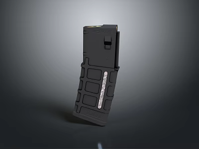 Black Tilted Weapon Magazine With Grid Design On Gray Gradient Background 3d model