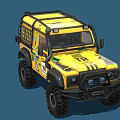 Yellow Custom Off Road Vehicle With Roof Rack Decals And Large Off Road Tires