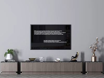 Modern Wooden TV Stand With TV Decorative Items And Potted Plant In Living Room 3d model