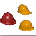 Three Red and Yellow Safety Hats with Protective Design for Workplaces