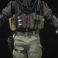 Game Movie Character In Tactical Gear With Helmet Protective Vest And Knee Pads