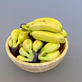 Fresh Ripe Bananas in a Wooden Bowl Full of Yellow Fruits on Gray Background