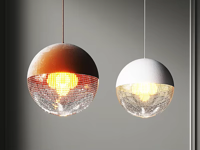 Hanging Brown And White Spherical Mesh Design Chandelier With Warm Illuminated Light 3d model