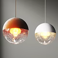 Hanging Brown And White Spherical Mesh Design Chandelier With Warm Illuminated Light