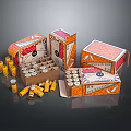 Military Weapon Ammunition Boxes With Scattered Bullets And Orange Packaging Design 3d model