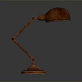 Vintage Copper Table Lamp With Curved Arm And Round Metal Base