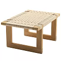 Natural Wooden Stool With Woven Seat And Simple Design For Home Use