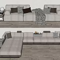 Modern Light Beige Sectional Sofa With Throw Pillows Throw Blanket And Side Table 3d model