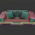 Modern Multi Seat Sofa With Red Sides Plaid Cushions And Car Inspired Design