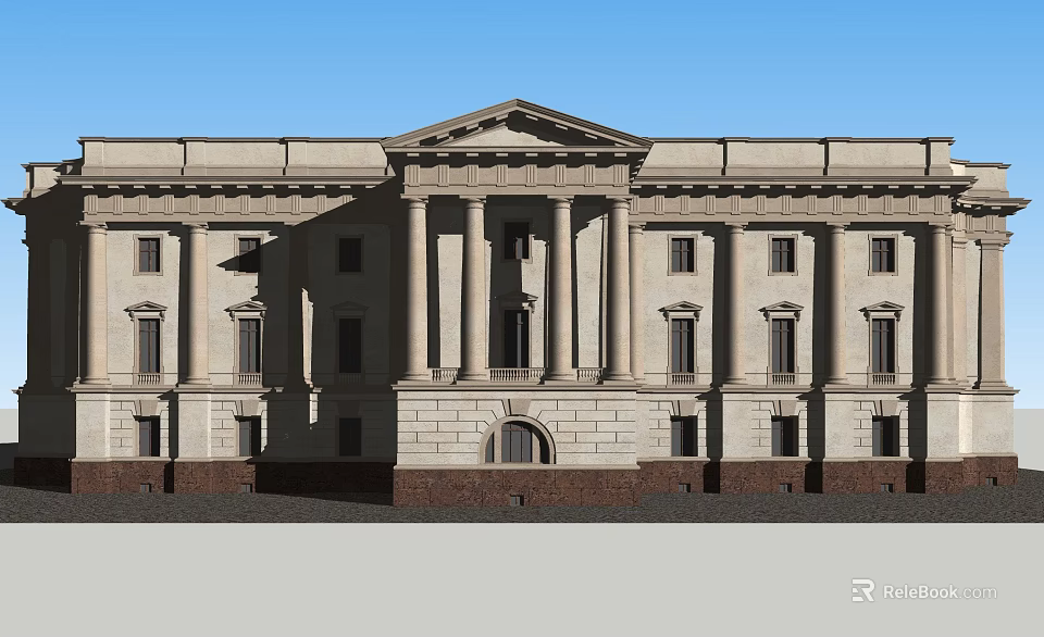 Classical European Architecture Exterior With Symmetrical Stone Columns And Arched Windows 3d model 