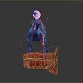 3D Model Woman Standing On Red Brick Structure With Colorful Outfit And Purple Hair
