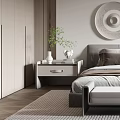 Modern Minimalist Bedroom Interior Design With Bedside Tables Circular Wall Art And Area Rug