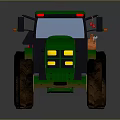 Green Agricultural Tractor Design With Yellow Wheels Muddy Tires And Cab