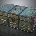 Vintage Decorative Storage Trunk With Green Surface Blue Straps Brown Corners And Metal Lock