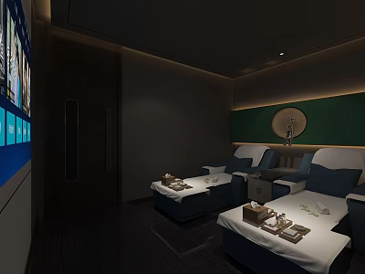 Luxurious SPA Sauna Space With Comfortable Loungers Green Accent Wall And Side Tables 3d model