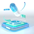 Futuristic Purple Sphere With Green Circular Structure On Blue Base And Small Cubes
