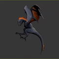 Mythical Fantasy Creature With Gray Body And Orange Wings In Outstretched Flying Pose 3D Render