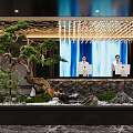 Modern Clubhouse Lobby Interior With Shimmering Ceiling Marble Floor Reception Desk Green Plants And Lighting