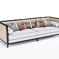 Modern Two Seater Sofa With Beige Cushion Black Frame And Palm Leaf Patterned Pillows 3d model