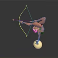 Graceful Woman Doing Handstand On Golden Ball While Holding Bow