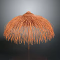 Elegant Orange Woven Umbrella Structure With Natural Fringe And Stand