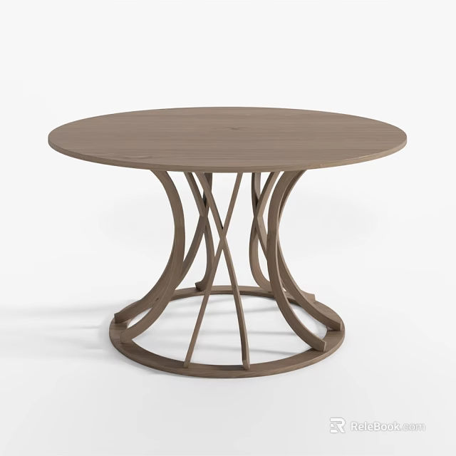 Round Wooden Dining Table With Unique Crossed Legs Design And Light Brown Finish 3d model 