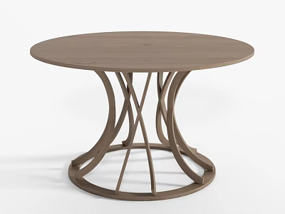 Round Wooden Dining Table With Unique Crossed Legs Design And Light Brown Finish 3d model