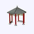 Traditional Chinese Pavilion With Red Pillars Gray Roof And Yellow Decorations