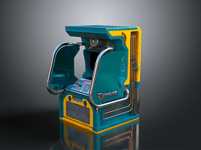 Retro Time Machine Device With Teal And Yellow Exterior And Silver Metal Handrails 3d model