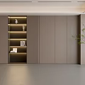 Modern Wooden Accent Wall Design With Vertical Stripes Illuminated Shelf Books Decor And Green Plant