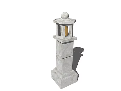 Classical Stone Pillar Outdoor Light With Spherical Top And Garden Decoration 3d model