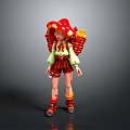 Woman In Red Mushroom Hat Carrying Basket Wearing Green Top Brown Shorts Red Boots