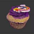 Delicious Cupcake With Purple Frosting And Rainbow Decoration On Black Background